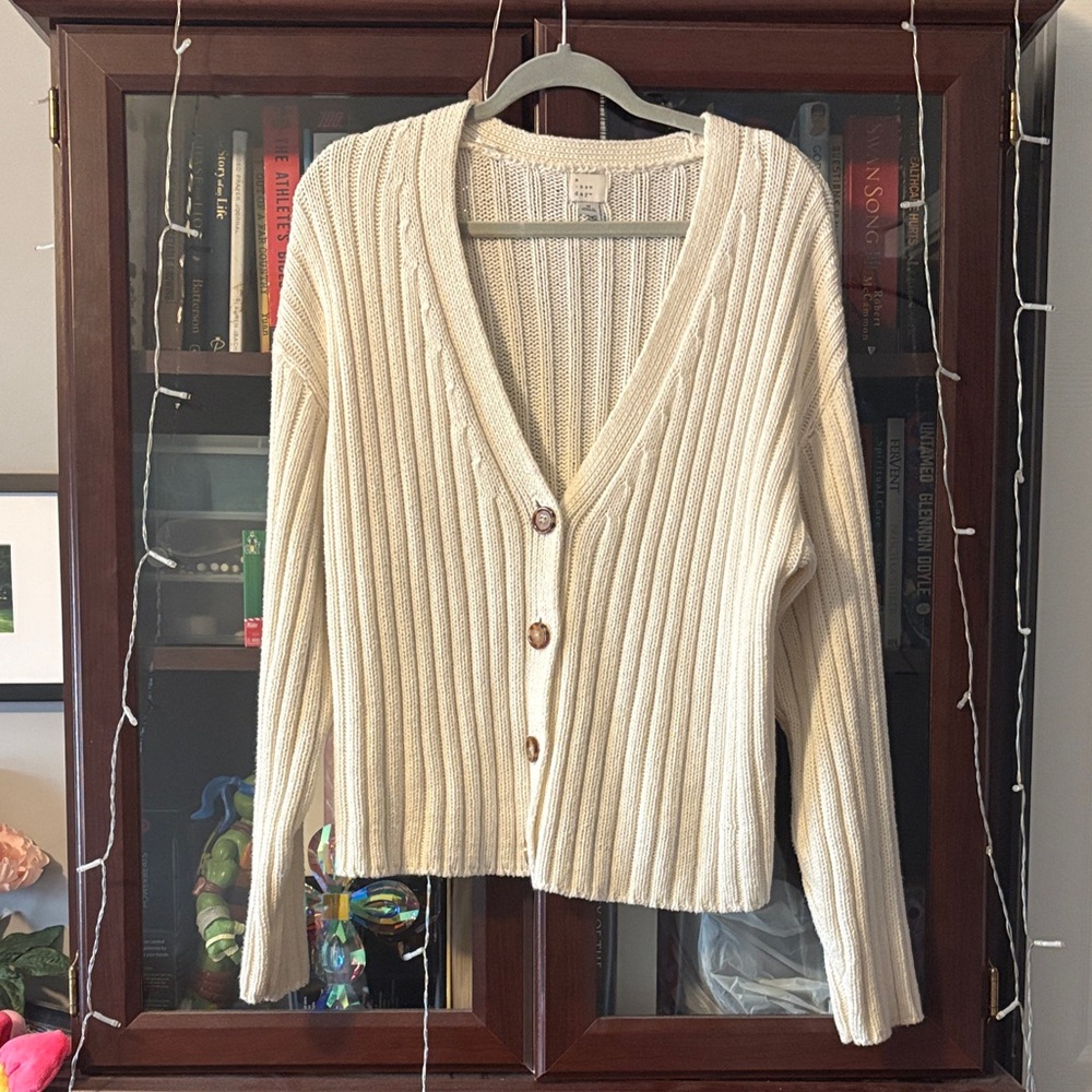 a new day Women's Ribbed Cardigan sweater in Cream